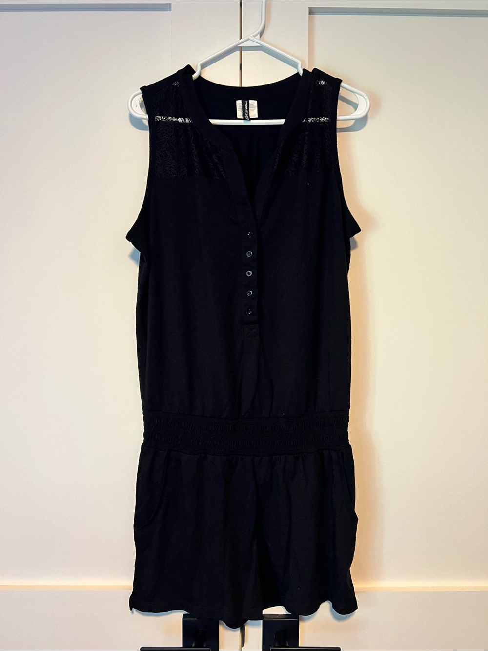 Sleeveless Black Women's Romper with Smocked Waist